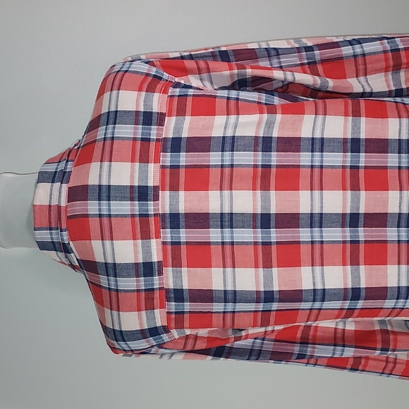 2000's Forever 21 Red Blue White Long Sleeve Plaid Button Up Shirt Size Large - Picture 7 of 12